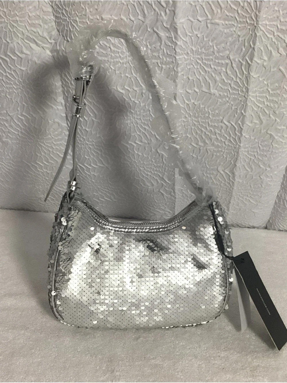Nicole Miller Silver Sequin Hobo Mini Shoulder Bag NEW y2k